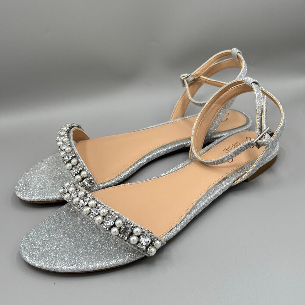 Jewel Badgley Mischka Women's Daria Silver Sparkle Bling Flat Sandals Size 8 New - Picture 4 of 11